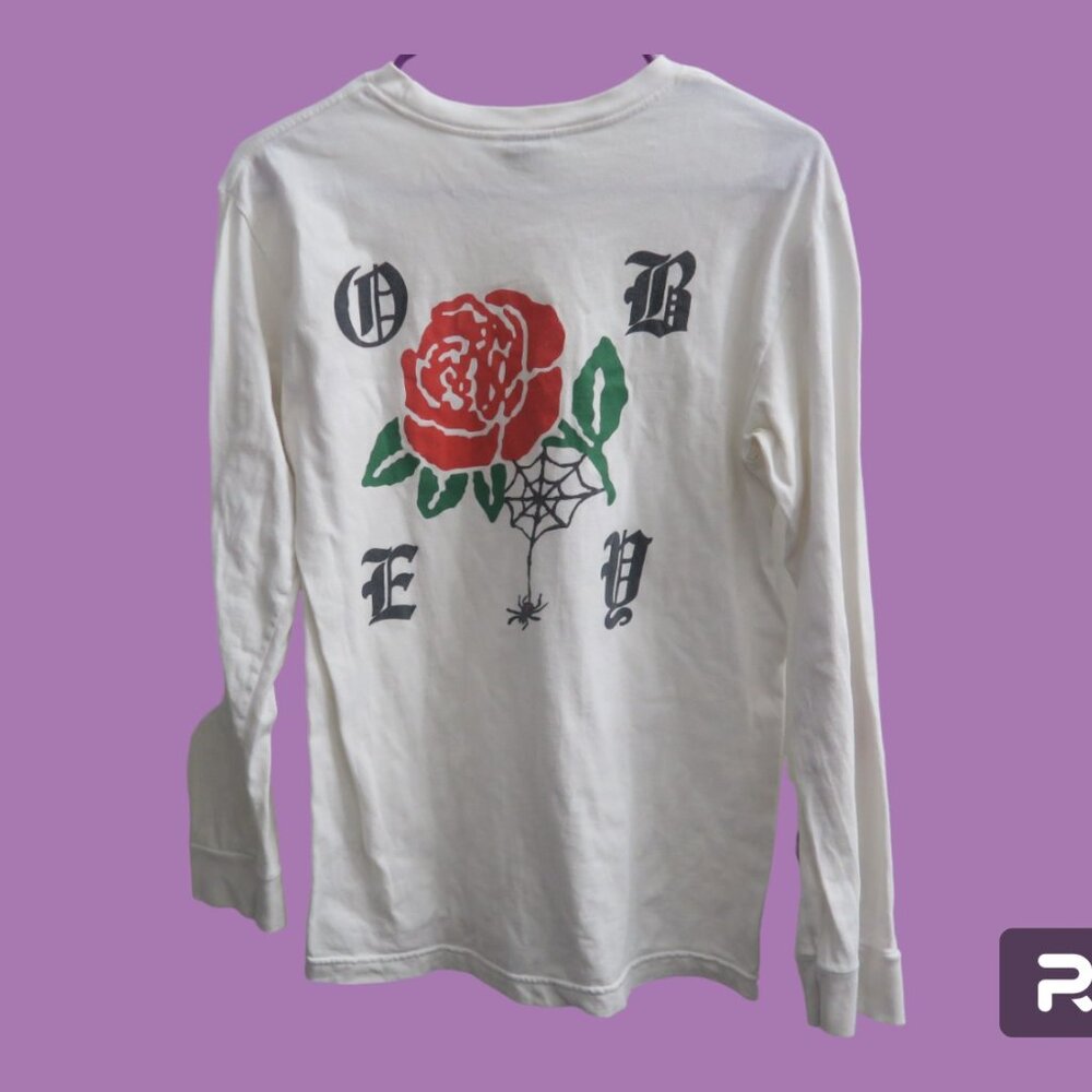 Obey long sleeve graphic rose and spider tee t-shirt in white, red, green black